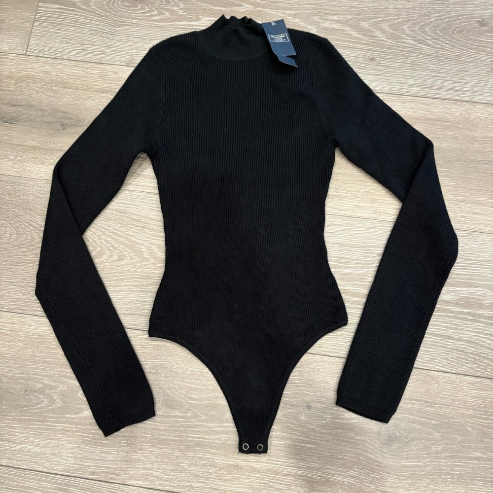 NWT Abercrombie & Fitch Womens‎ Black Ribbed Knit Long Sleeve Bodysuit Size XS
